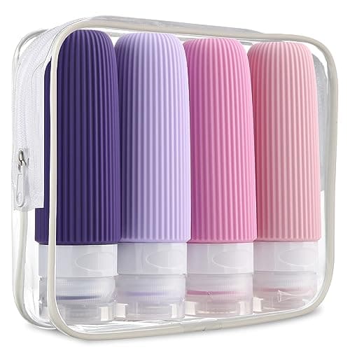 Mrsdry Travel Bottles for Toiletries, Tsa Approved 3oz Portable Travel Bottles, BPA Free Leak Proof Squeezable Travel Size Containers, Portable Silicone Bottles for Toiletries (4 Pack), Purple - Image 1