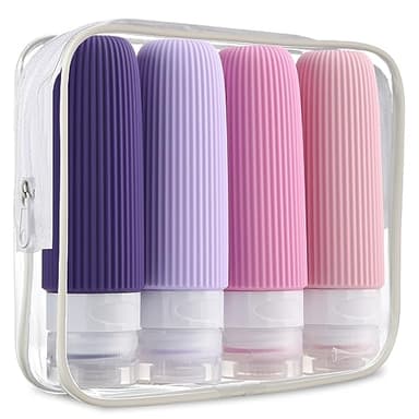 Mrsdry Travel Bottles for Toiletries, Tsa Approved 3oz Portable Travel Bottles, BPA Free Leak Proof Squeezable Travel Size Containers, Portable Silicone Bottles for Toiletries (4 Pack), Purple - Image 1