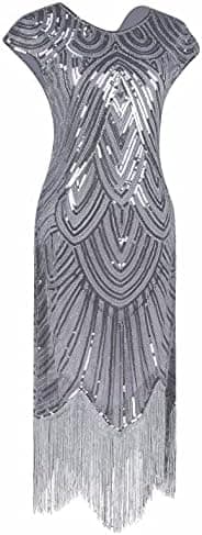 Letter Love Womens Vintage Lace Fringed Gatsby 1920s Cocktail Dress with 20s Accessories Set - Image 4