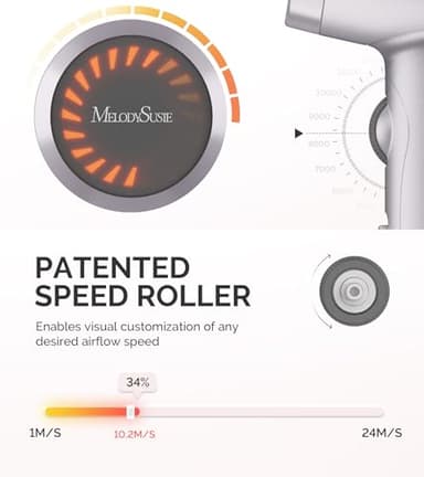 MelodySusie Hair Dryer with Diffuser,1600W Powerful Ionic Blow Dryer with Diffuser,Nozzle and Hair Brush,3 Temps & Stepless Speed,120000 RPM Fast Drying Low Noise Hairdryer,Ideal for Women Curly - Image 4