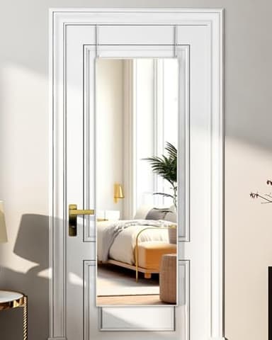 KOMCOTE Over The Door Full Length Mirror - 48x14 Inch Hanging Mirror for Bedroom, Closet, Living Room - No Drill Door Mount Mirror, Lightweight & Durable, Space-Saving, White - Image 2