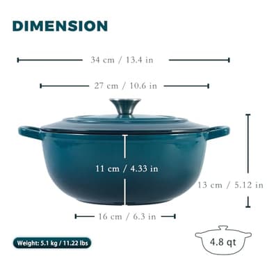 Flavehc Dutch Oven Pot with Lid 4.8 qt Enameled Cast Iron Dutch Oven for Bread Baking DarkCyan - Image 4