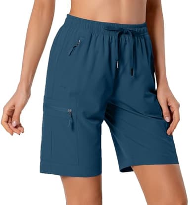 Women's Lightweight Hiking Cargo Shorts Quick Dry Athletic Shorts for Camping Travel Golf with Zipper Pockets Water Resistant Dusty Blue - Image 2