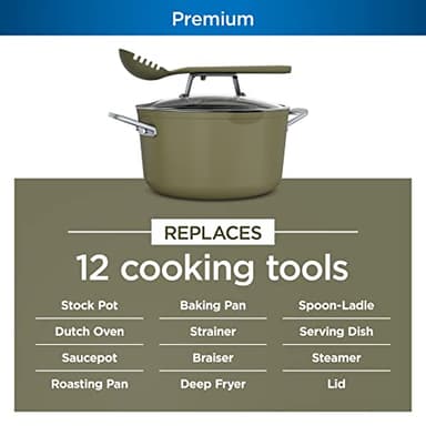 Ninja CW202GN Foodi NeverStick PossiblePot, Premium Set with 7-Quart Capacity Pot, Roasting Rack, Glass Lid & Integrated Spoon, Nonstick, Durable & Oven Safe to 500°F, Olive Green - Image 2