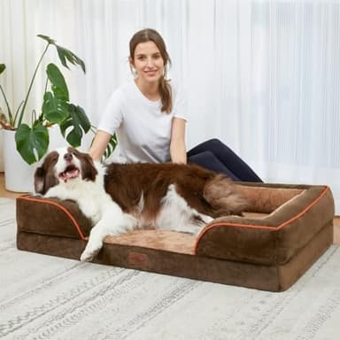 Comfort Expression Dog Beds for Extra Large Dogs, Waterproof Orthopedic Foam XL Dog Beds with Bolster, Washable Dogs Bed Sofa Pet Bed with Removable Cover & Non-Slip Bottom(X-Large,Brown) - Image 7
