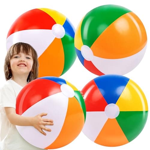 JOYIN 4-Pack 20" Beach Balls - Large Rainbow Beach Ball Inflatable Pool Toys for Party Supplies Decorations, Adults Kids Birthday Luau Summer Beach Water Games Beachball Party Favors - Image 1