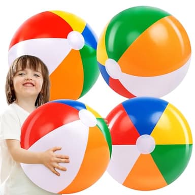 JOYIN 4-Pack 20" Beach Balls - Large Rainbow Beach Ball Inflatable Pool Toys for Party Supplies Decorations, Adults Kids Birthday Luau Summer Beach Water Games Beachball Party Favors - Image 1