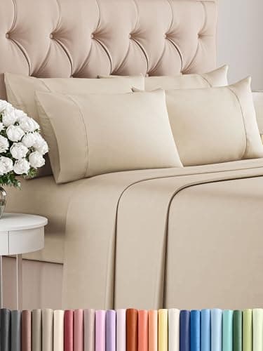 Queen Sheets Set 6 Piece - Bed Sheets Queen Size - Soft Hotel Luxury Bedding - Cooling, Comfy & Breathable - 1 Flat & 1 Fitted & 4 Pillowcases with Deep Pockets - Wrinkle Resistant & Fade Free - Wheat - Image 1