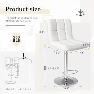 DUMOS Bar Stools Set of 4, 24 inch Counter Height Bar Stools, Upholstered Modern Kitchen Barstools with Metal Base, PU Leather Saddle Stools for Kitchen Island, White - Image 3