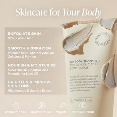 Saltair KP Body Scrub. 10% Glycolic Acid Treatment with Volcanic Sand and Plant Moisturizers. Fragrance-Free Physical Chemical Exfoliator. Exfoliating Body Scrubber for Rough Bumpy Skin, 10oz. - Image 4