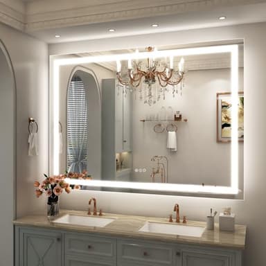 ODDSAN 55x40 inch Large LED Mirror for Bathroom, Lighted Vanity Mirror for Wall, Dimmable, Anti-Fog, Shatter-Proof, ETL Listed (Front Lights + Backlit) - Image 1