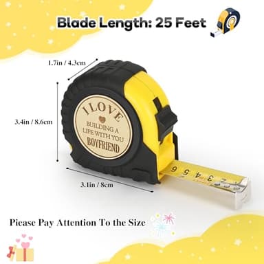 Boyfriend Fathers Day Birthday Gift from Girlfriend, I Love My Boyfriend, Cute Month Year Anniversary Tool Gifts Ideas for Him Boyfriend, Cool Long Distance Tape Measure 25 FT Tool Presents - Image 2