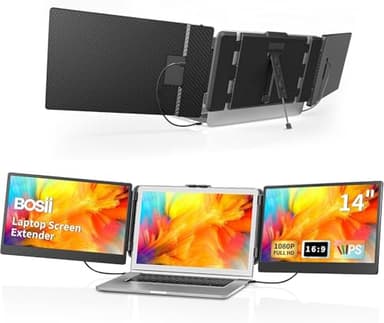BOSII Laptop Screen Extender Monitor - 14 Inch Triple IPS FHD 1080P HDMI/USB-A/Type-C Extended Portable Monitor for Laptops (Maximum Length: 15.74") Compatible with Windows Mac Travel Work - Image 1