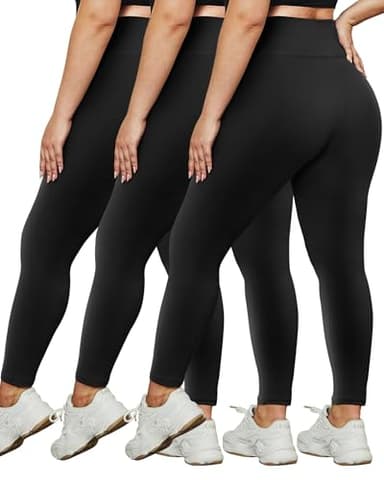 HLTPRO 3 Pack Plus Size Leggings for Women (S - 4XL) - High Waist Stretchy Soft Pants for Workout Running Yoga Black/Black/Black - Image 1