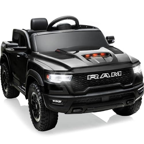 First Ride On 12V Licensed Ram 1500 Ride on Toy for Kids, Toddler Ride on Pickup Truck with Parent Remote Control, Electric Car for Kids with Truck Bed Storage, 3 Point Safety Belt (Black) - Image 1