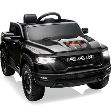 First Ride On 12V Licensed Ram 1500 Ride on Toy for Kids, Toddler Ride on Pickup Truck with Parent Remote Control, Electric Car for Kids with Truck Bed Storage, 3 Point Safety Belt (Black) - Image 1