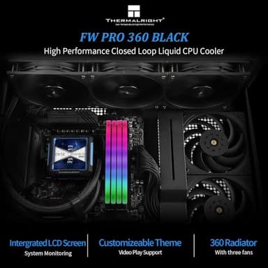 Thermalright FW PRO 360 Black CPU Water Cooler with PWM Fan, 2000RPM Speeds,IPS LCD Screen with 320 * 320 Resolution,Liquid CPU Cooler,for AM5/Intel LGA1851/1700,2.73inch Display Screen - Image 3