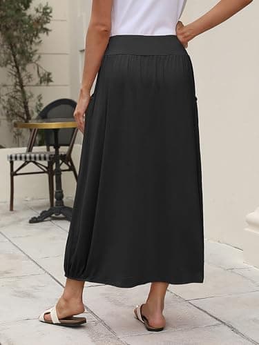 ANRABESS Women's Maxi Skirts 2025 Fall Trendy Ankle Length High Waisted Boho Flowy Beach Long Skirt with Pockets Fashion Black Medium - Image 4
