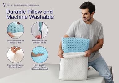 Vaverto Queen Size Gel Memory Foam Pillow - Ventilated, Orthopedic, Bed Pillow, Cooling, with Viscose Made from Bamboo Cover - Essential for College Dorms - Image 6