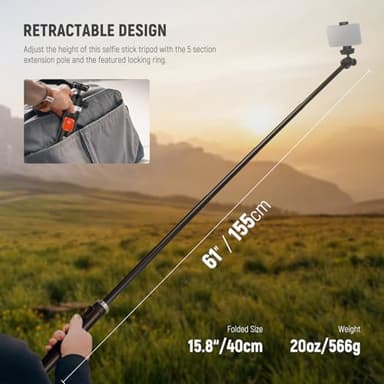 NEEWER Tripod for Cell Phone & Camera with Remote & Phone Holder Compatible with iPhone GoPro Canon Sony DSLR, 62.9" All Metal Portable Selfie Stick Travel Vlog Stand for Video Recording, TS05 - Image 6