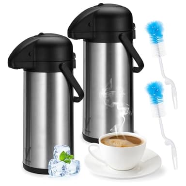 Airpot Coffee Dispenser with Pump - 2Pcs 102 oz Insulated Stainless Steel Coffee Carafe - Thermal Beverage Dispenser - Coffee Urn for Hot/Cold Water, Party Chocolate Drinks - Image 1