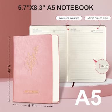 Fetinar Aesthetic Lined Journal Notebook for Women,300 Pages Softcover Leather Lined Journal Notebook,300 Pages Daily Journal, College Ruled Notebook for Work School, Note Taking 5.75'' X 8.38'' Pink - Image 3
