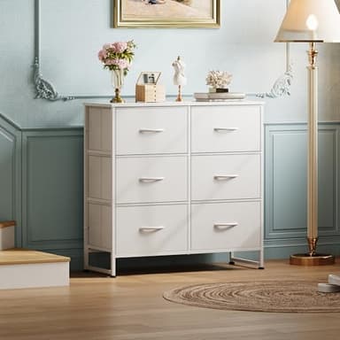 WLIVE White Dresser for Bedroom, 6 Drawer Double Dresser, Fabric Storage Tower with Fabric Bins, Chest of Drawers for Closet, Living Room, Hallway - Image 6
