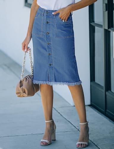luvamia Women's Casual Button Down Frayed Raw Hem Skirt Jean Skirts Jeans Skirt for Women Jeans Skirt for Women Medium Blue Medium Fits Size 8 Size 10 - Image 6