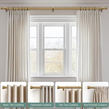 Warm Gold Curtain Rods for Windows 72 to 144 Inches Adjustable Length Heavy Duty 1" Diameter Brass Window Curtain Rod with Solid Metal Finials for Outdoor Farmhouse Bedroom Kitchen Living Room - Image 5