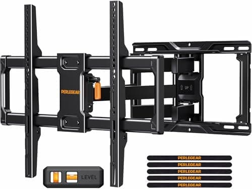 Perlegear Full Motion TV Wall Mount for Most 42–84 inch Flat Curved TVs up to 132 lbs, 12″/16″ Wood Studs, Bracket with Articulating Arms, Swivel, Tool-Free Tilt, Max VESA 600x400mm PGLF12 - Image 1