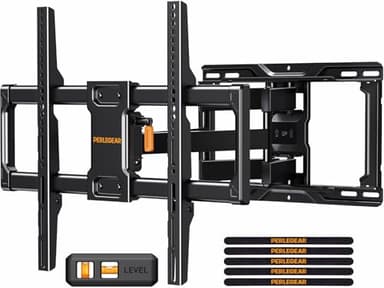 Perlegear Full Motion TV Wall Mount for Most 42–84 inch Flat Curved TVs up to 132 lbs, 12″/16″ Wood Studs, Bracket with Articulating Arms, Swivel, Tool-Free Tilt, Max VESA 600x400mm PGLF12 - Image 1