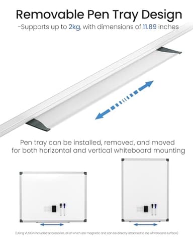 VUSIGN Magnetic White Board Kit for Wall 24" x 18", 1 Dry Eraser & 2 Multicolor Markers & 4 Magnetic Pins, Sliver Reinforced Aluminum Frame for Home, School, Office - Image 4
