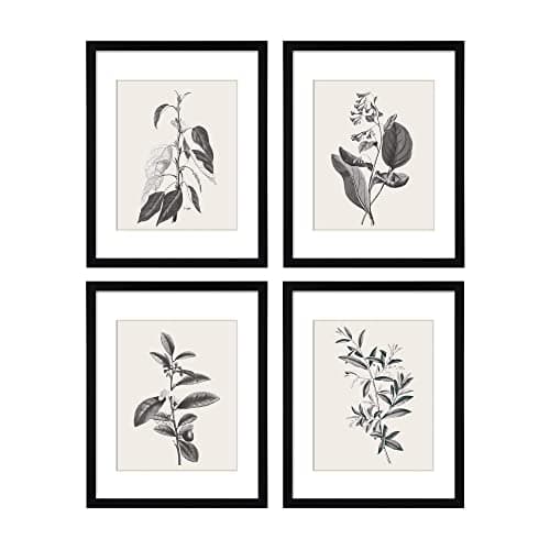 ArtbyHannah Framed Wall Art, 11x14 inch Black Plant Wall Decor with Grey Picture Frames for Dinning Room Living Room Decorations (4 Pack) - Image 1