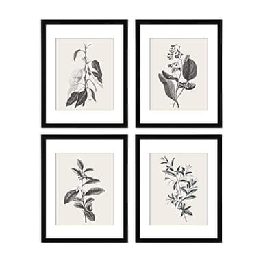 ArtbyHannah Framed Wall Art, 11x14 inch Black Plant Wall Decor with Grey Picture Frames for Dinning Room Living Room Decorations (4 Pack) - Image 1