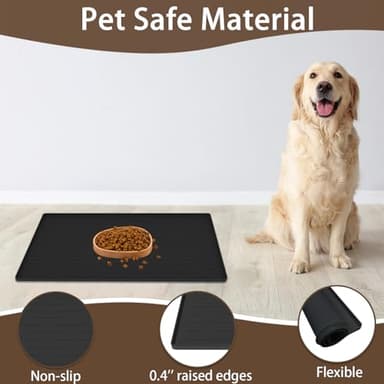 Silicone Dog Feeding Mat with Raised Edges, 16"x10" Non-Slip Pet Food Mat for Small & Medium Dogs, Waterproof Dog Bowl Mat to Prevent Food & Water Spills, Easy to Clean (Light Gray) - Image 4
