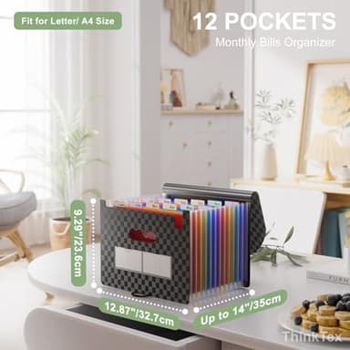 ThinkTex Accordion File Organizer, 12 - Pocket Expanding File Folders for Paper Receipts, Bills&Taxes Organizer, Portable Letter/A4 Size Document Holder for School, Office, Home with Colorful tabs - Image 2