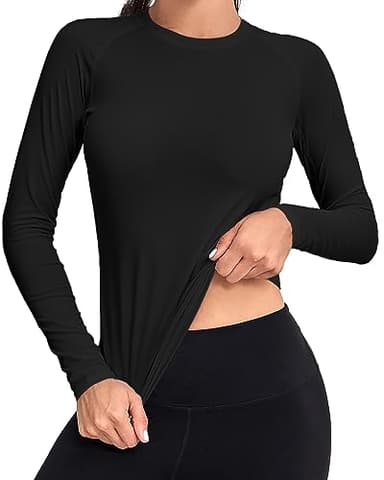 TELALEO 4 Pack Women's Compression Shirt Long Sleeve Performance Workout Baselayer Athletic Top Sports Gear-Black/Black/White/White Medium - Image 5