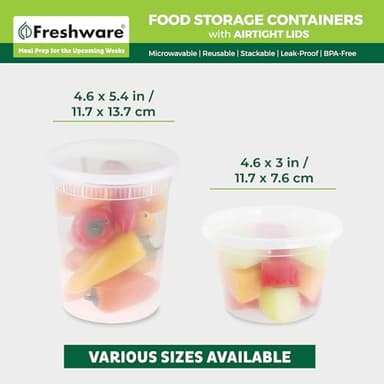 Freshware 48 Pack of 16 and 32 oz, 24 sets each size Food Storage Containers with Lids, Plastic Deli Containers, Meal Prep Containers, Microwave and Freezer Safe, Stackable, Leakproof, BPA Free, Clear - Image 3