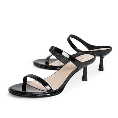 Modatope Kitten Heel Two Strap Sandals Women Slip on Mid Heel Sandals Women Black Open Toe Heeled Sandals Size 7.5 - Image 3