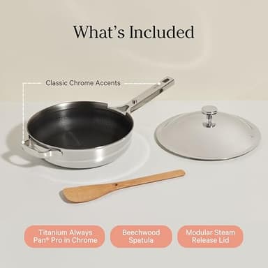 Our Place Titanium Always Pan Pro - 10.6” (2.8 Qt) No-Coating Nonstick Skillet | Tri-Ply Titanium & Stainless Steel | Safe for Oven, Induction & All Cooktops up to 1000°F | Includes Spatula | Chrome - Image 6