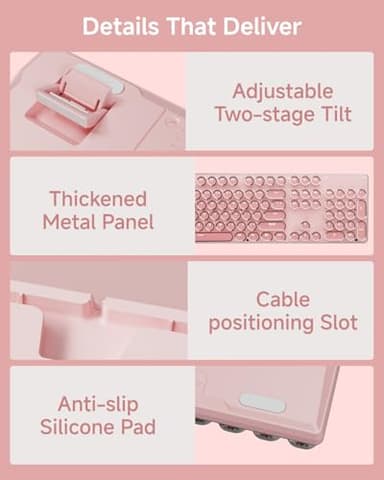 SEUNKWANG EWEADN TK950 Typewriter Keyboard Wireless Mechanical Keyboard, 104 Keys Aesthetic Typewriter Keyboards with White Backlit, Anti-Ghosting, Blue Switch Bluetooth/2.4GHz/Wired Keyboards-Pink - Image 8