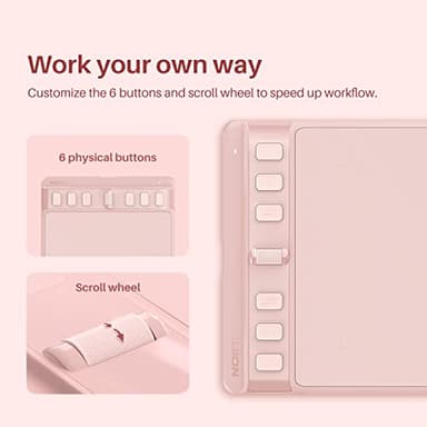 HUION Inspiroy 2 Small Drawing Tablet, Digital Art Tablet with Scroll Wheel, 6 Hot Keys, Battery-Free Stylus, Pink Graphics Tablet for Drawing, Design, Writing, Work with PC, Mac & Android - Image 3