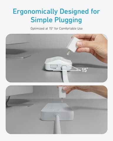 Anker Flat Plug Power Strip(300J) with 20W USB-C, 10-in-1 Ultra Thin Power Strip with 6 AC, 2 USB-A and C Each, 5 ft Extension Cord for Desk Charging Station/Home/Office/College/Dorm Essentials, White - Image 4