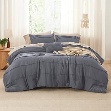 Bedsure Queen Comforter Set - 4 Pieces Pinch Pleat Bed Set, Dark Grey Boho Bedding for All Season, 1 Soft Comforter, 2 Pillowcases, 1 Decorative Pillow - Image 7