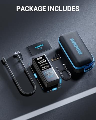 AVAPOW Tire Inflator Portable Air Compressor, 150 PSI Cordless Car Tire Air Pump with Pressure Gauge, 3.7″ LCD Screen, Auto-Shuts Off Tire Pump for Car, Motorcycle, Bike, Balls - Image 8