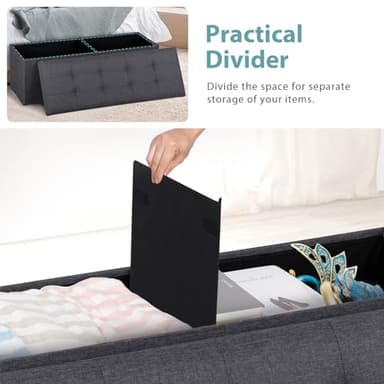 SUPER DEAL Folding Storage Ottoman Bench Foot Rest Storage Chest,15 x 43 x 15 Inches End of Bed Bench with Divider for Living Room Bedroom Entryway, 660 lbs Load Capacity, Linen Fabric, Dark Grey - Image 4