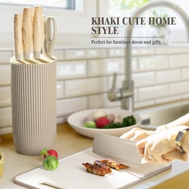 Knife Set, Astercook 6 Piece Khaki Kitchen Knife Set, Non-stick Stainless Steel Knife Block Set, Anti-Rust Dishwasher Safe Knife Set with Block - Image 2