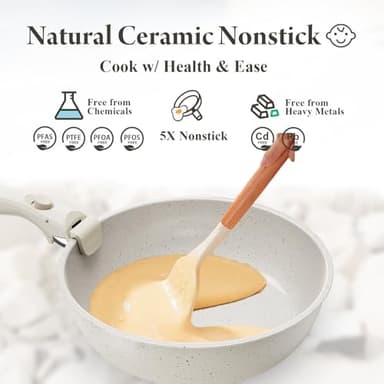 Bazova Ceramic Nonstick Cookware Set, Healthy,Non Toxic,17-Pieces Pots and Pans Set Removable Handles,Induction RV Kitchen Set,Stain & Scratch-resistant,Dishwasher/Oven Safe,PFAS/PFOA Free,Cream White - Image 5