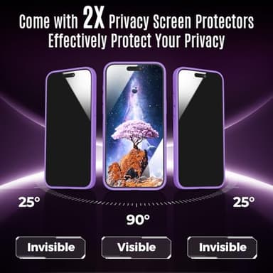 Symcele Designed for iPhone 15 Pro Max Case, Compatible with MagSafe, with Privacy Screen Protectors X2, [Camera Protection] [15FT Military Drop Protection] Shockproof Phone Case, 6.7", Light Purple - Image 2