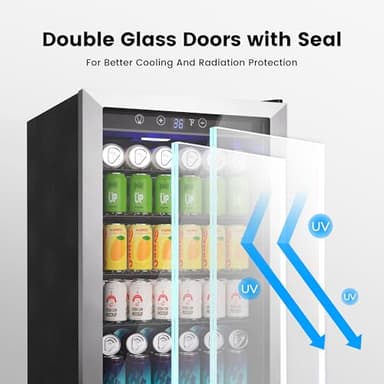 Feelfunn 4.5 Cu.Ft Beverage Refrigerator Cooler - 145 Can Mini Fridge Glass Door for Soda Beer Wine, Small Refrigerator for Bedroom Office Home Bar, 4 Adjustable Shelves, Silver - Image 7